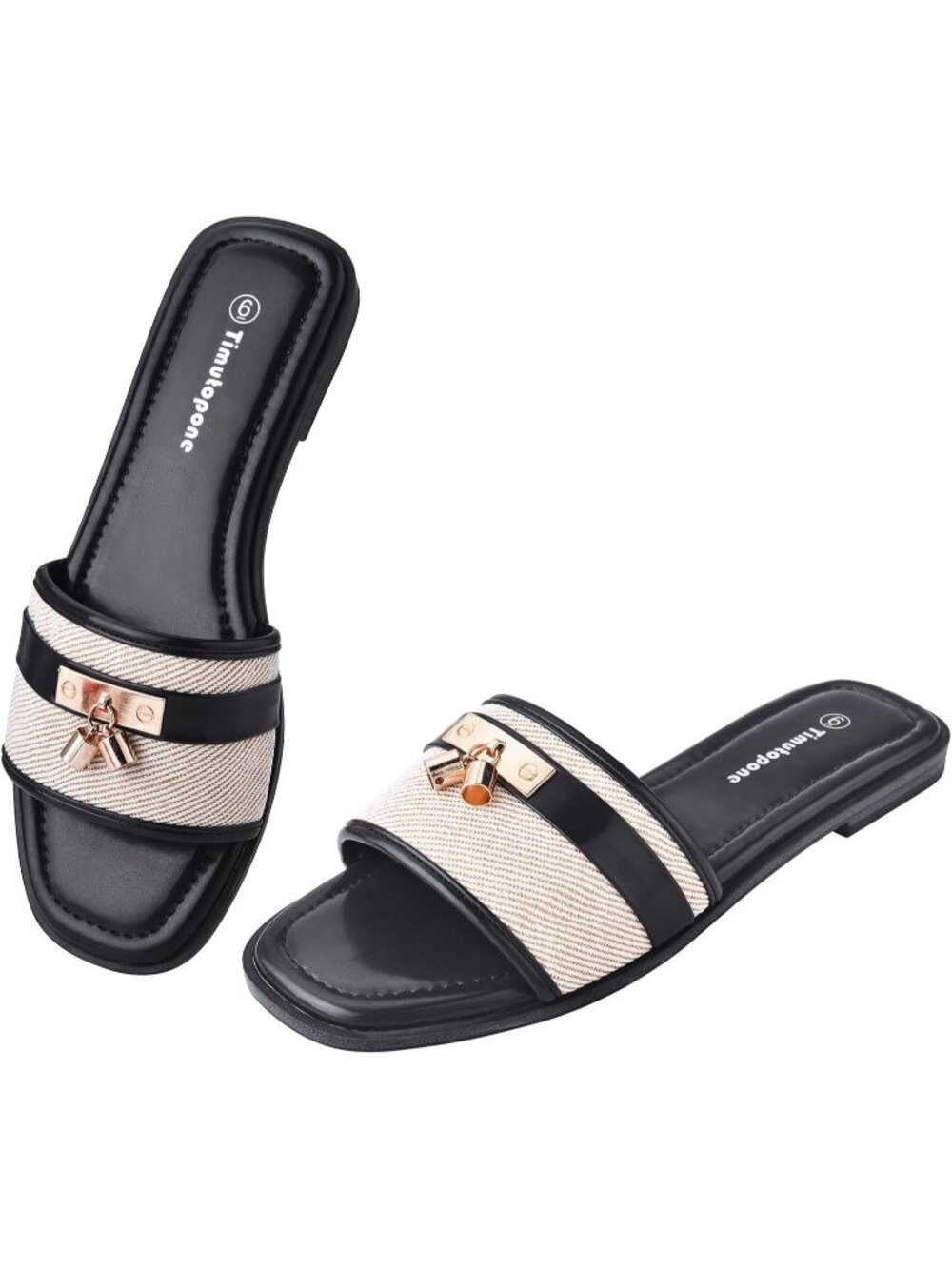 🆕Women's Black Slides Sandal Trendy Fashion Square Open Toe Slip On Slippers